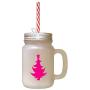 Hot Pink Christmas Tree #6 Frosted Glass Mason Jar With Straw