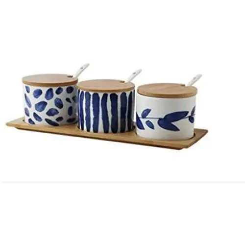 Bocal à épices en céramique XXDTG - Jeu de 3 bocaux avec couvercle en bambou étanche, idéal pour la cuisine et la maison. Bocal à épices en céramique XXDTG - Jeu de 3 bocaux avec couvercle en bambou étanche, idéal pour la cuisine et la maison.