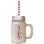 Maroon Christmas Tree Style 9 Frosted Glass Mason Jar With Straw