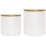 Ceramic canister storage jar tea jar container with bamboo lid (airtight) (Glossy White, 10x12cm)