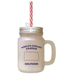 Navy WorldS Coolest Kansan Girlfriend KS Frosted Glass Mason Jar With Straw