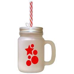 Red Start, Ball Frosted Glass Mason Jar With Straw