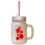 Red Start, Ball Frosted Glass Mason Jar With Straw