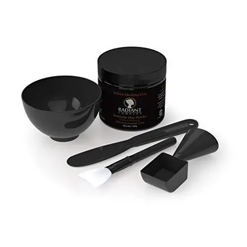 Radiant Complex DIY Face Mask Mixing Bowl Set with Sodium Bentonite 16 Oz Jar | Silicone Mask Bowl, Applicator Brush, Mixing Spatula and Measuring Cup | Black Radiant Complex DIY Face Mask Mixing Bowl Set with Sodium Bentonite 16 Oz Jar | Silicone Mask Bowl, Applicator Brush, Mixing Spatula and Measuring Cup | Black