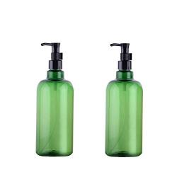 2PCS 500ml/17 OZ Empty Refillable Green Plastic Shampoo Bottle Cosmetics Jar Pot Case Holder With Black Pump Head And Locking System For Cleanser Makeup Essential Oil Lotion Liquid Bottles(Green)