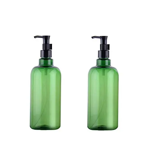 2PCS 500ml/17 OZ Wiederbefüllbare Grüne Kunststoff-Shampooflasche Kosmetikbehälter mit schwarzer Pumpe und Verschluss für Reiniger, Make-up, ätherische Öle, Lotionen (Grün)