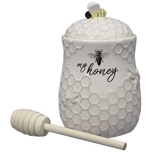 youngs Inc Ceramic Jar w/Honey Dip, Multi