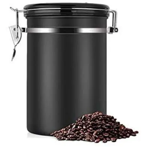Coffre de rangement en acier inoxydable à fermeture hermétique pour café, thé, boîte de rangement pour poudre de café, conserve de thé, outil noir. Coffre de rangement en acier inoxydable à fermeture hermétique pour café, thé, boîte de rangement pour poudre de café, conserve de thé, outil noir.