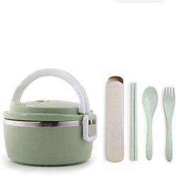 Portable Multi-storey Thermos Stainless Food Flask,Leakproof Vacuum Insulated Food Containers,With Tableware Food Flask (Color : Green, Size : 700ML)
