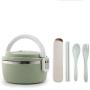 Portable Multi-storey Thermos Stainless Food Flask,Leakproof Vacuum Insulated Food Containers,With Tableware Food Flask (Color : Green, Size : 700ML)