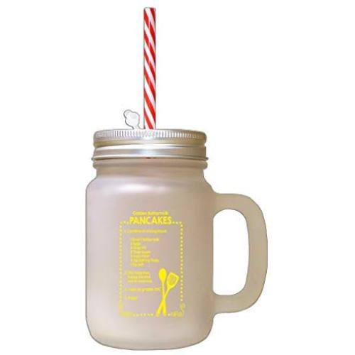 Yellow Golden Buttermilk Pancakes Kitchen Recipe Frosted Glass Mason Jar With Straw