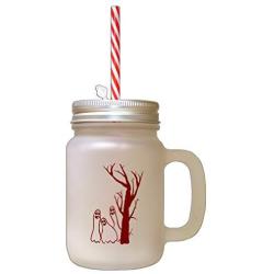 Maroon Tree Ghosts Boo Halloween Frosted Glass Mason Jar With Straw