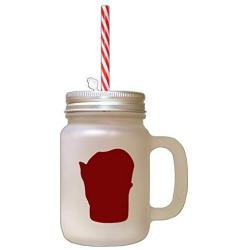 Maroon Tonkinese Cat Head Silhouette #1 Frosted Glass Mason Jar With Straw