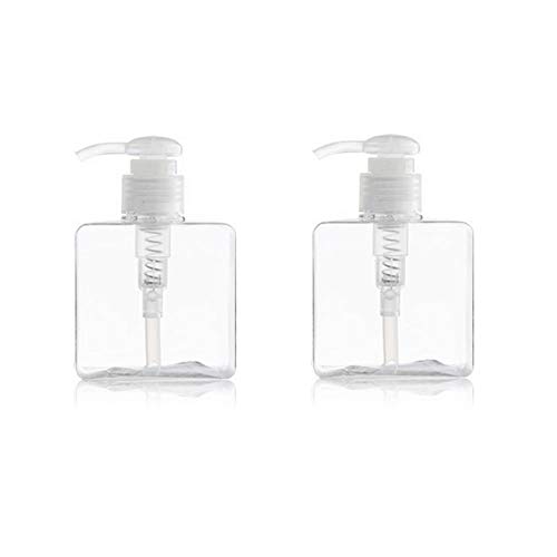 2PCS 250ML 8.5OZ Transparent Empty Square Plastic Press Bottle with Pump Head Emulsion Shower Gel Shampoo Conditioner Storage Holder Refillable Cosmetic Container Jar Pot for Travel Daily Life