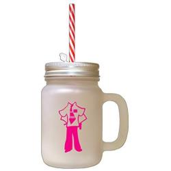 Hot Pink Missionary, With No Head Frosted Glass Mason Jar With Straw