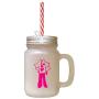 Hot Pink Missionary, With No Head Frosted Glass Mason Jar With Straw