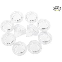 Healthcom 50 PCS 5 Gram Diamond shaped Clear Jars Empty Refillable Cosmetic Sample Jars Makeup Plastic Jar with Lid Cosmetic Trial Case Compact Storage Box for Lotion Creams Eyeshadow Nails Powder