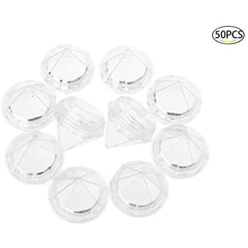 Healthcom 50 PCS 5 Gram Diamond shaped Clear Jars Empty Refillable Cosmetic Sample Jars Makeup Plastic Jar with Lid Cosmetic Trial Case Compact Storage Box for Lotion Creams Eyeshadow Nails Powder