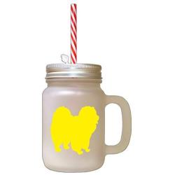 Yellow Chow Chow Silhouette Frosted Glass Mason Jar With Straw