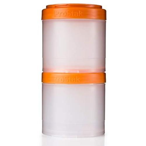 BlenderBottle ProStak Twist n Lock Storage Jars Expansion 2-Pak with Pill Tray, Clear/Orange