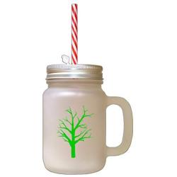 Green Tree #4 Frosted Glass Mason Jar With Straw