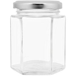 SelfTek 180ml Hexagonal Jam Jar Clear Glass Honey Bottles Box