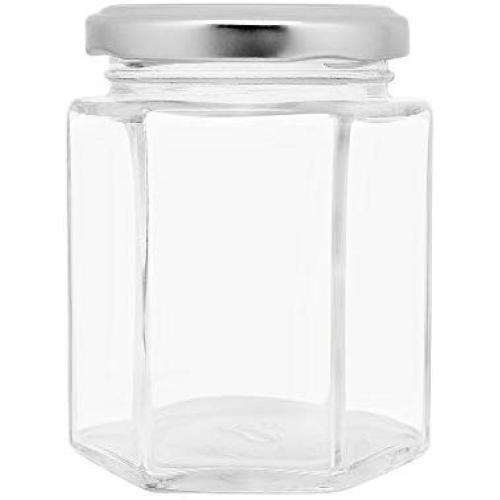 SelfTek 180ml Hexagonal Jam Jar Clear Glass Honey Bottles Box