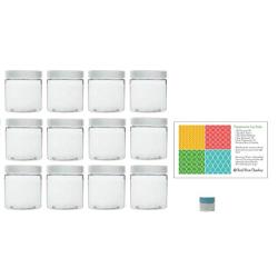 Clear 8 Ounce PET Round Plastic Jars with White Lids, with 1 Mini Jar, 12 Pack (C8WMJ12)