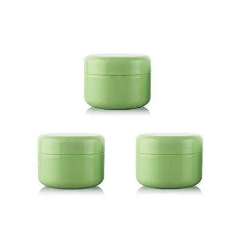 3er Set Kunststoffrunde Kosmetikbehälter – Spender für Creme, Lidschatten, Lippenbalsam, Lotion (mit Innenring und Deckeln) – Grün