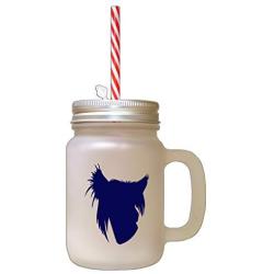 Navy Chinese Crested Dog Silhouette Frosted Glass Mason Jar With Straw