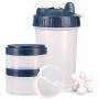 Hydro2Go 16 OZ Protein-Shaker-Flasche mit Mixerball und 2 Verstellbehältern für Pillen, Snacks, Kaffee, Tee. 100% BPA-frei, ungiftig und dicht schließend.
