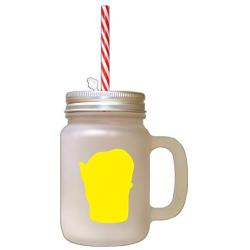 Yellow Tonkinese Cat Head Silhouette #1 Frosted Glass Mason Jar With Straw