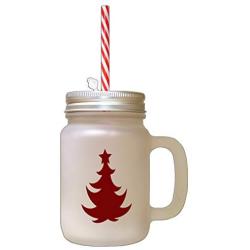 Maroon Christmas Tree #2 Frosted Glass Mason Jar With Straw