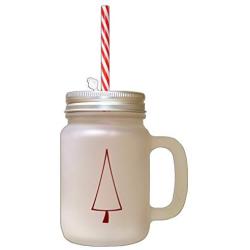 Maroon Christmas Tree Style 1 Frosted Glass Mason Jar With Straw