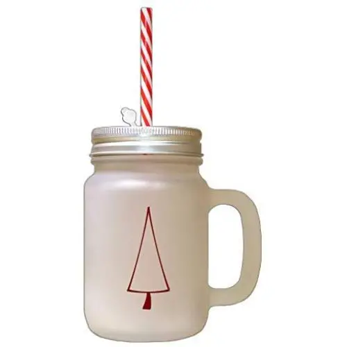 Maroon Christmas Tree Style 1 Frosted Glass Mason Jar With Straw Maroon Christmas Tree Style 1 Frosted Glass Mason Jar With Straw