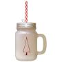 Maroon Christmas Tree Style 1 Frosted Glass Mason Jar With Straw