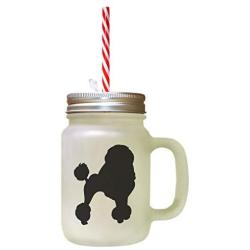 Black Poodle Silhouette Frosted Glass Mason Jar With Straw