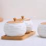 Kitchen Spice Jar Ceramics Seasoning Container Salt Sugar Storage Bottle Kitchen Three Sets Of Chili Condiment Pot,Tza24-1Set Of 3 Jars
