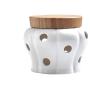 Lucky lu White Garlic Ginger Keeper Vented Ceramic Storage Container Hollow Ceramic Storage Tank Bamboo Cover Kitchen Storage Container (Small)