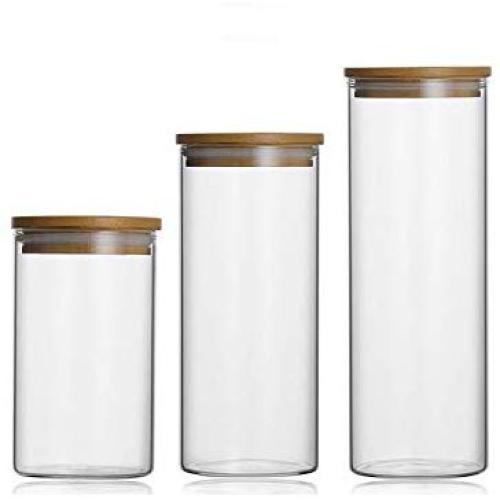 Food Storage Glass Jar No Lead Kitchen Storage Bottles Sealed Cans with Cover Large Capacity Candy Glass Jars Tea Box,6.5X8Cm 2Pcs