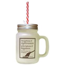 Brown Pathway Righteousness Highway Happiness Frosted Glass Mason Jar With Straw