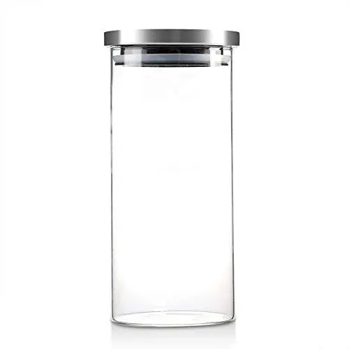 Glass Storage Jar,1000ml Coffee Bean Storage Tank Glass Sealed Can with Stainless Steel Cover for Kitchen Food Coffee Beans Container Lid Storage Can(1000ML)