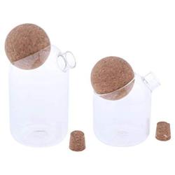 2pcs Food Storage Jar, Glass Kitchen Container Clear Transparent Coffee Tea Canisters with Cork Stopper 500ml 800ml