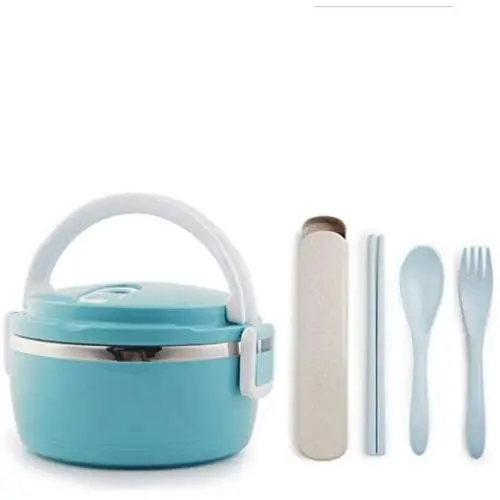 Thermos Food Jar Multi-storey Thermos Stainless Food Flask With Tableware,Leakproof Insulated Food Containers (Color : Blue, Size : 700ML)