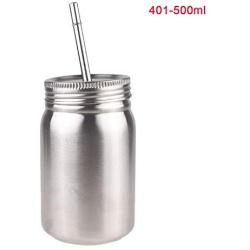 500Ml Stainless Steel Mason Jar Organizer Coffee Tea Storage Cup With Lid Straw Double Walled For Drinking,401 To 500Ml