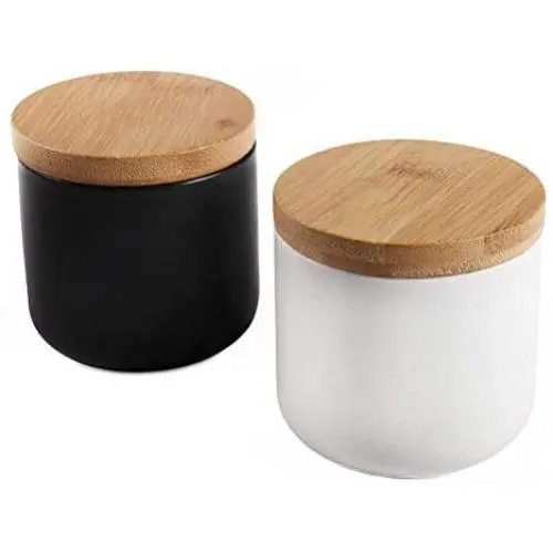 Bocal de Conservation Alimentaire 77L, (Lot de 2) Bocal en Céramique avec Sac de Rangement et Couvercle en Bois, 180 ml (6.08 fl oz), Canister Airtight Portable pour Café, Noix, Thé et Plus (Blanc et Noir) Bocal de Conservation Alimentaire 77L, (Lot de 2) Bocal en Céramique avec Sac de Rangement et Couvercle en Bois, 180 ml (6.08 fl oz), Canister Airtight Portable pour Café, Noix, Thé et Plus (Blanc et Noir)