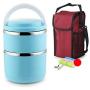 Thermos-Behälter Mehrfachbehälter Isolierflasche für Studenten, wasserdicht, isolierte Speisenbehälter, tragbare Tasche, vollverschlossen (Farbe: Blau, Größe: 1500ml)