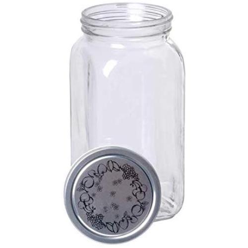 Classic Food Saver Canister, Square Glass Storage Container Jar with Metal Lid - 67.75 Ounces