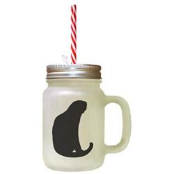 Black Domestic Shorthair Cat Silhouette #4 Frosted Glass Mason Jar With Straw