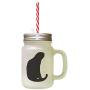 Black Domestic Shorthair Cat Silhouette #4 Frosted Glass Mason Jar With Straw